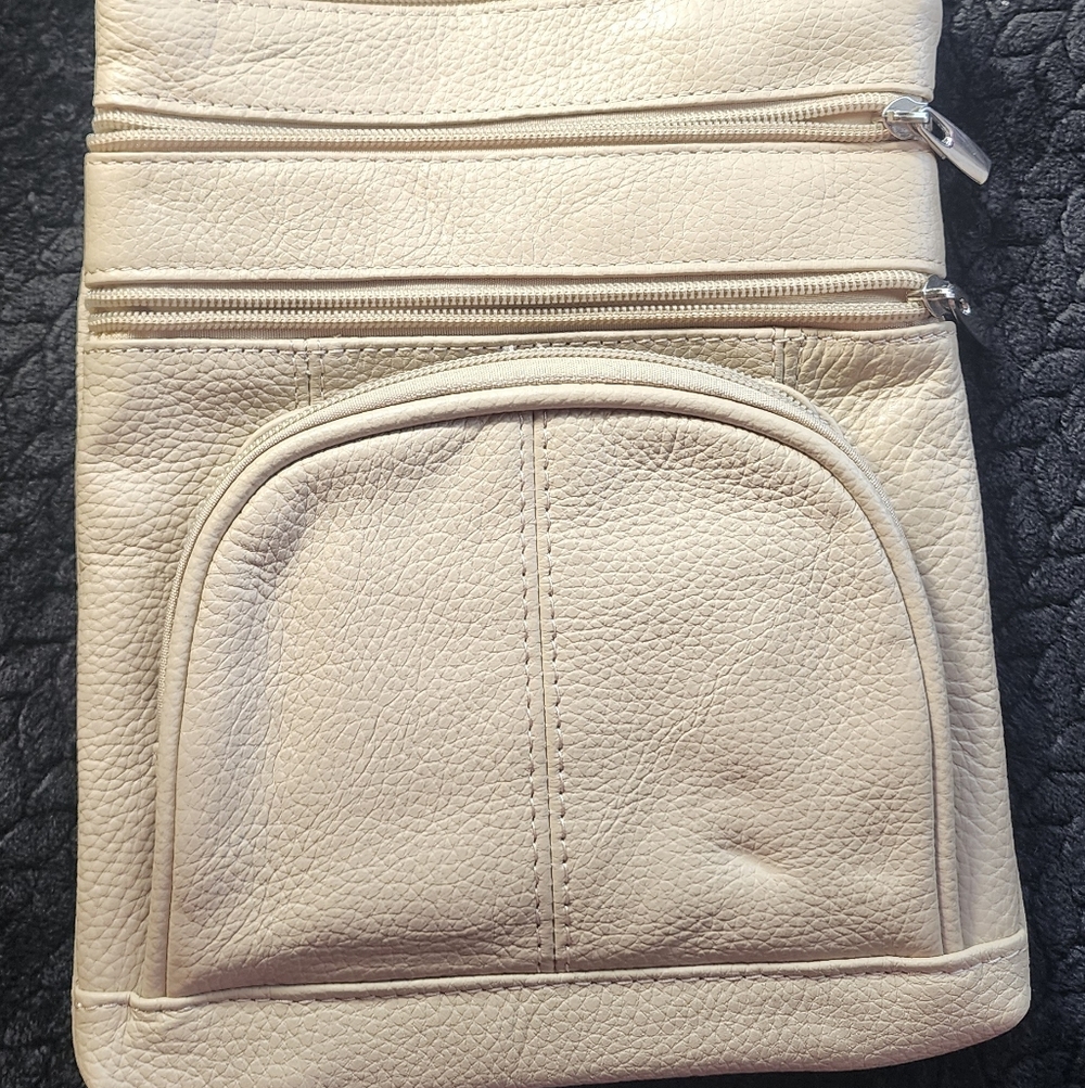 Cream Vegan Pebbled Leather Crossbody Bag with Front Pocket NWOT